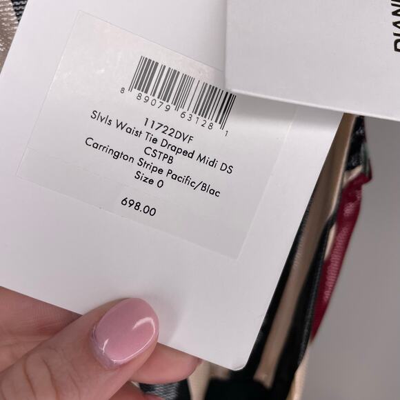 NWT Diane von Furstenberg Striped Sleeveless Waist Tie Draped Midi Dress Size 0 - Picture 6 of 10